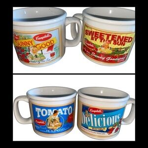 2 Vintage Campbell”s Collectible Sunny Good Sweetened By The Sun Soup 16oz Mugs